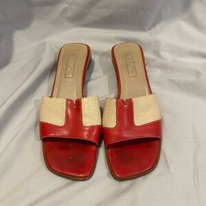 Red and Cream Women's Slide Sandals